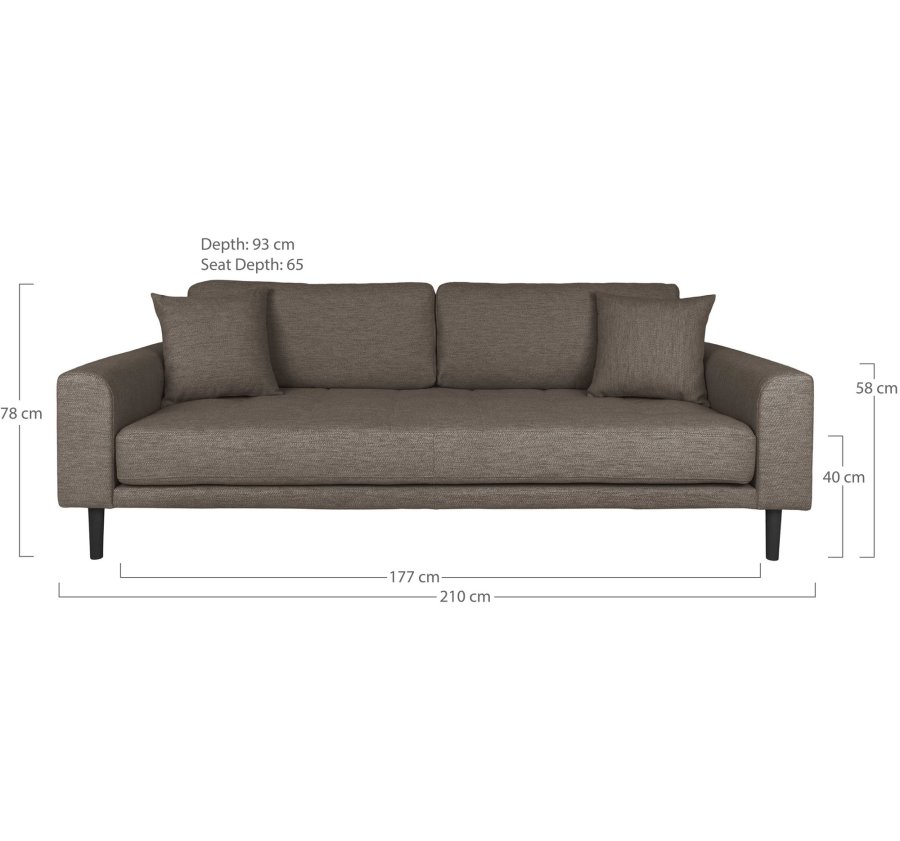 HOUSE NORDIC  Lido 3 Personers Sofa - 3 Personers Sofa, brun med to puder og sorte trben, HN1055