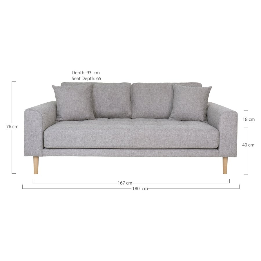 HOUSE NORDIC  Lido 2,5 Personers Sofa - 2,5 Personers Sofa, lysegr med to puder og natur trben, HN1040