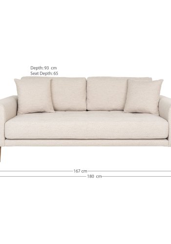 HOUSE NORDIC  Lido 2,5 Personers Sofa - 2,5 Personers Sofa, sand med to puder og natur trben, HN1050