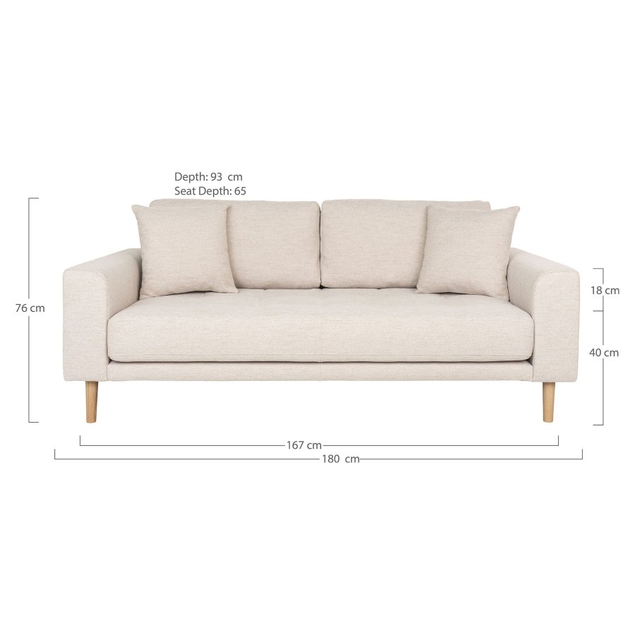 HOUSE NORDIC  Lido 2,5 Personers Sofa - 2,5 Personers Sofa, sand med to puder og natur trben, HN1050