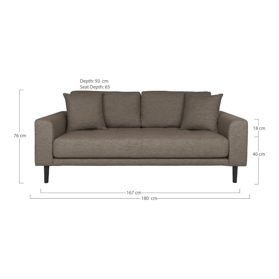 HOUSE NORDIC  Lido 2,5 Personers Sofa - 2,5 Personers Sofa, brun med to puder og sorte trben, HN1055