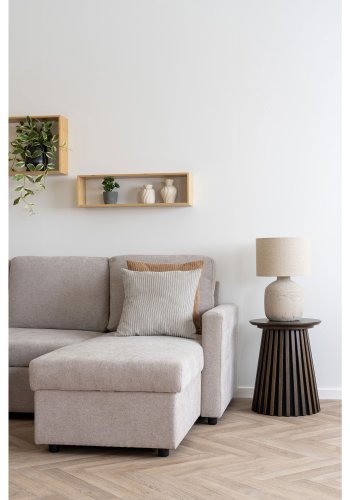 HOUSE NORDIC Belfast sovesofa, m. chaiselong og opbevaring - mrk sand polyester og natur ben