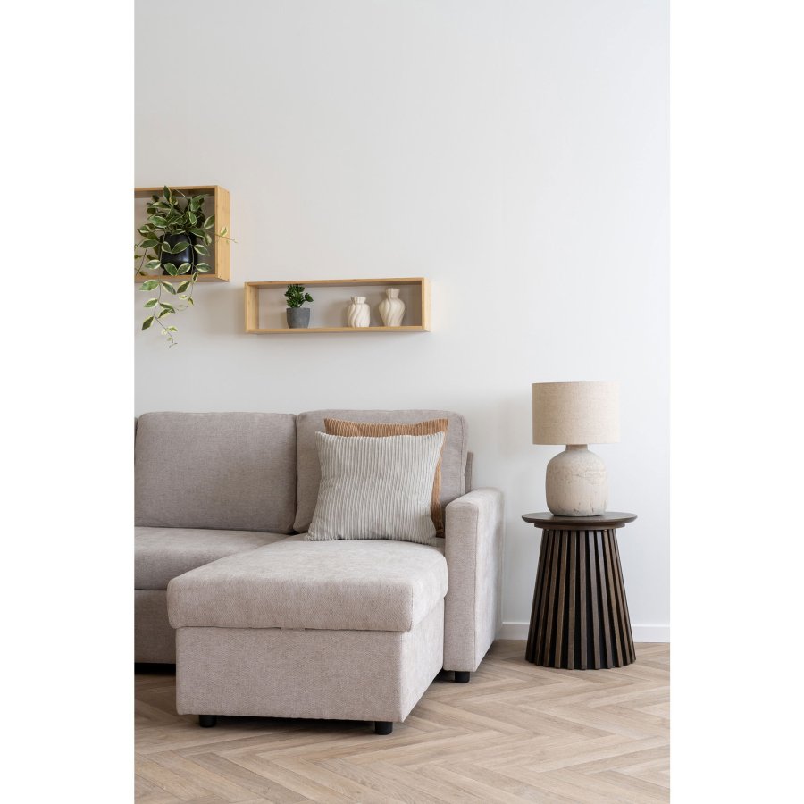 HOUSE NORDIC Belfast sovesofa, m. chaiselong og opbevaring - mrk sand polyester og natur ben