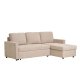 HOUSE NORDIC Belfast sovesofa, m. chaiselong og opbevaring - mrk sand polyester og natur ben