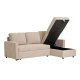 HOUSE NORDIC Belfast sovesofa, m. chaiselong og opbevaring - mrk sand polyester og natur ben