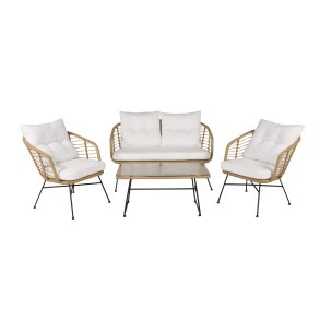 VENTURE DESIGN Viga sofast - hvide hynder, glas, natur rattan og sort stl