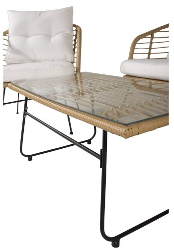 VENTURE DESIGN Viga sofast - hvide hynder, glas, natur rattan og sort stl