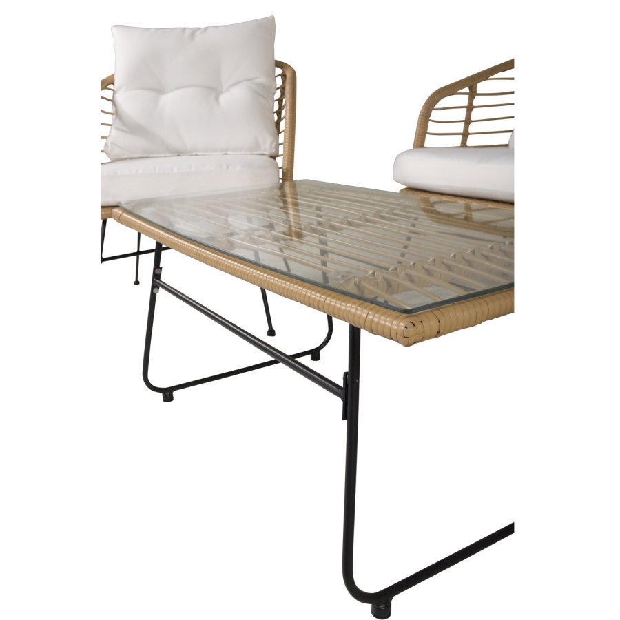 VENTURE DESIGN Viga sofast - hvide hynder, glas, natur rattan og sort stl