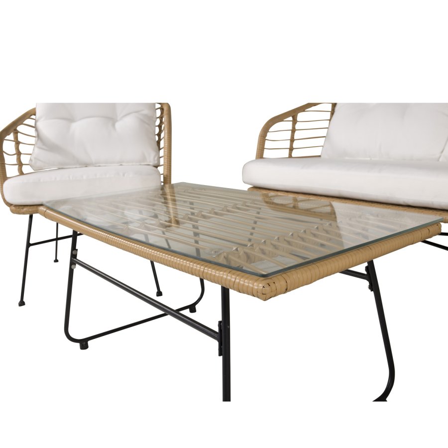 VENTURE DESIGN Viga sofast - hvide hynder, glas, natur rattan og sort stl
