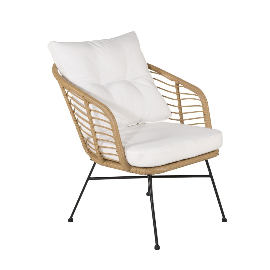 VENTURE DESIGN Viga sofast - hvide hynder, glas, natur rattan og sort stl