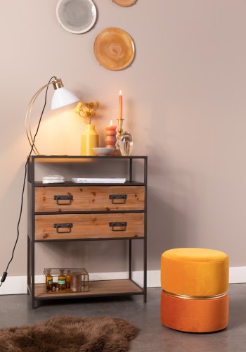 WHITE LABEL LIVING Bubbly puf, rund - solgul polyester (35)