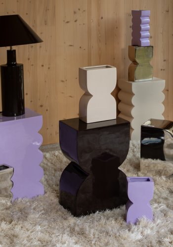 ZUIVER Curves skammel, rektangulr - blank lilla aluminium (21x30)