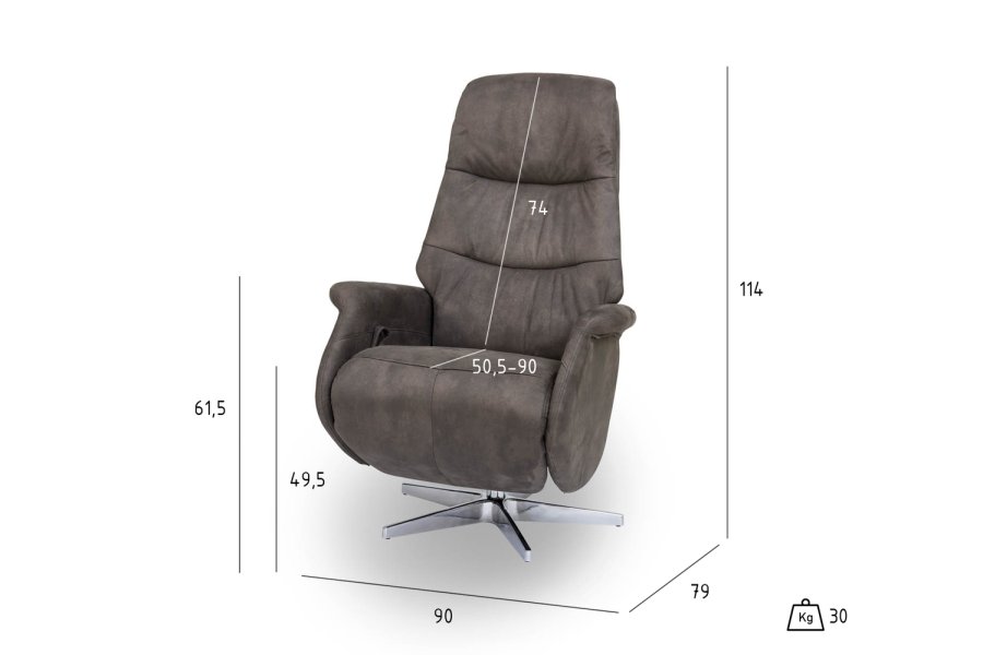 Delta recliner stol - brun-gr stof, m. armln