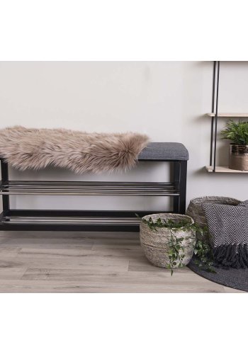 HOUSE NORDIC Padova bnk, m. hynde og 2 hylder - gr polyester, sort tr og stl