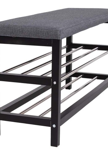 HOUSE NORDIC Padova bnk, m. hynde og 2 hylder - gr polyester, sort tr og stl