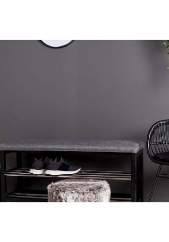 HOUSE NORDIC Padova bnk, m. hynde og 2 hylder - gr polyester, sort tr og stl