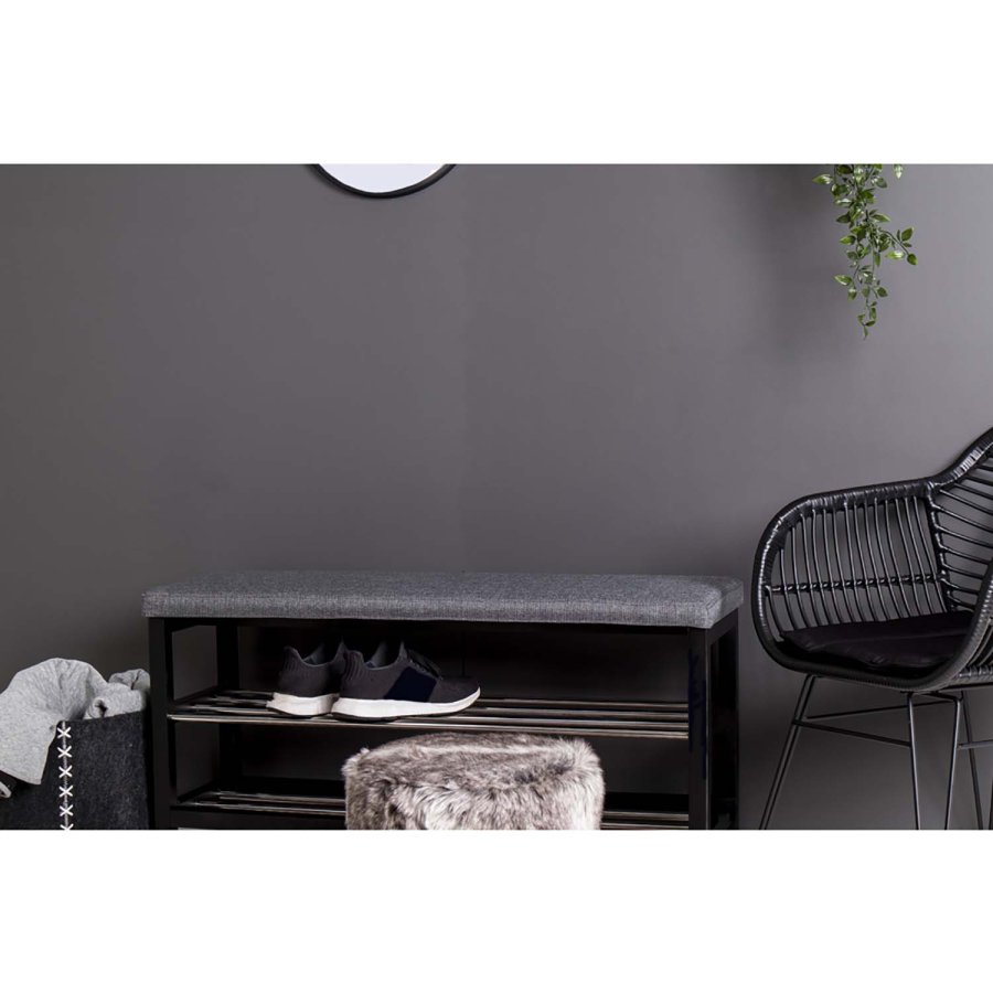 HOUSE NORDIC Padova bnk, m. hynde og 2 hylder - gr polyester, sort tr og stl