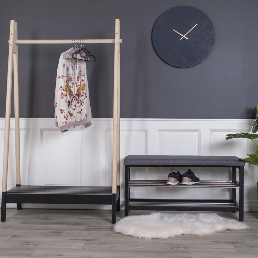 HOUSE NORDIC Padova bnk, m. hynde og 2 hylder - gr polyester, sort tr og stl