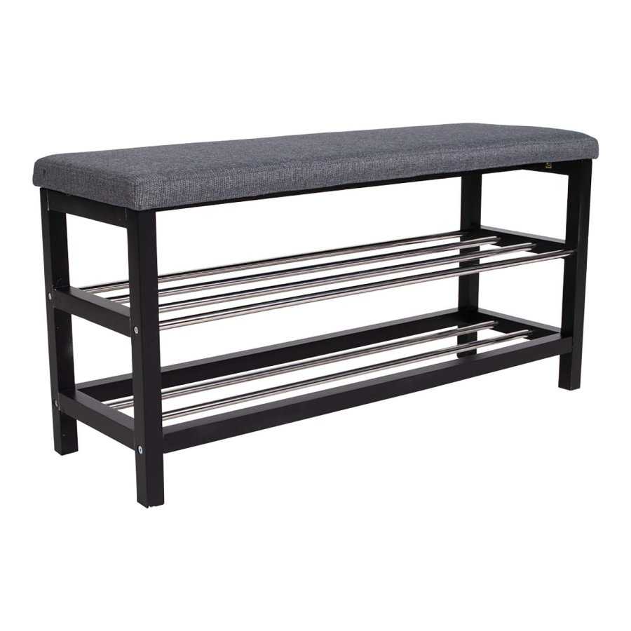 HOUSE NORDIC Padova bnk, m. hynde og 2 hylder - gr polyester, sort tr og stl