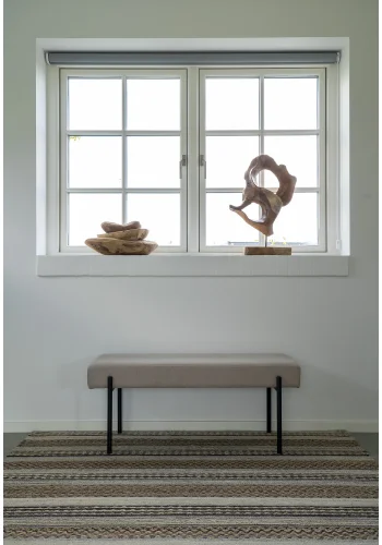 HOUSE NORDIC Swindon bnk, rektangulr - stone gr polyester stof og sort metal (100x36)