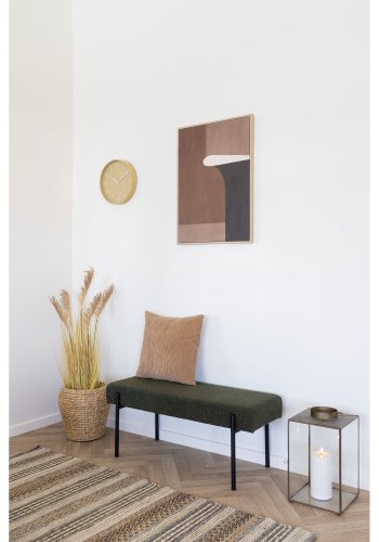 HOUSE NORDIC Swindon bnk, rektangulr - mrkegrn bouclé polyester stof og sort stl (100x36)