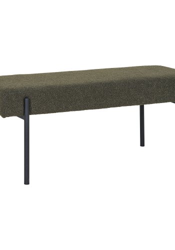 HOUSE NORDIC Swindon bnk, rektangulr - mrkegrn bouclé polyester stof og sort stl (100x36)