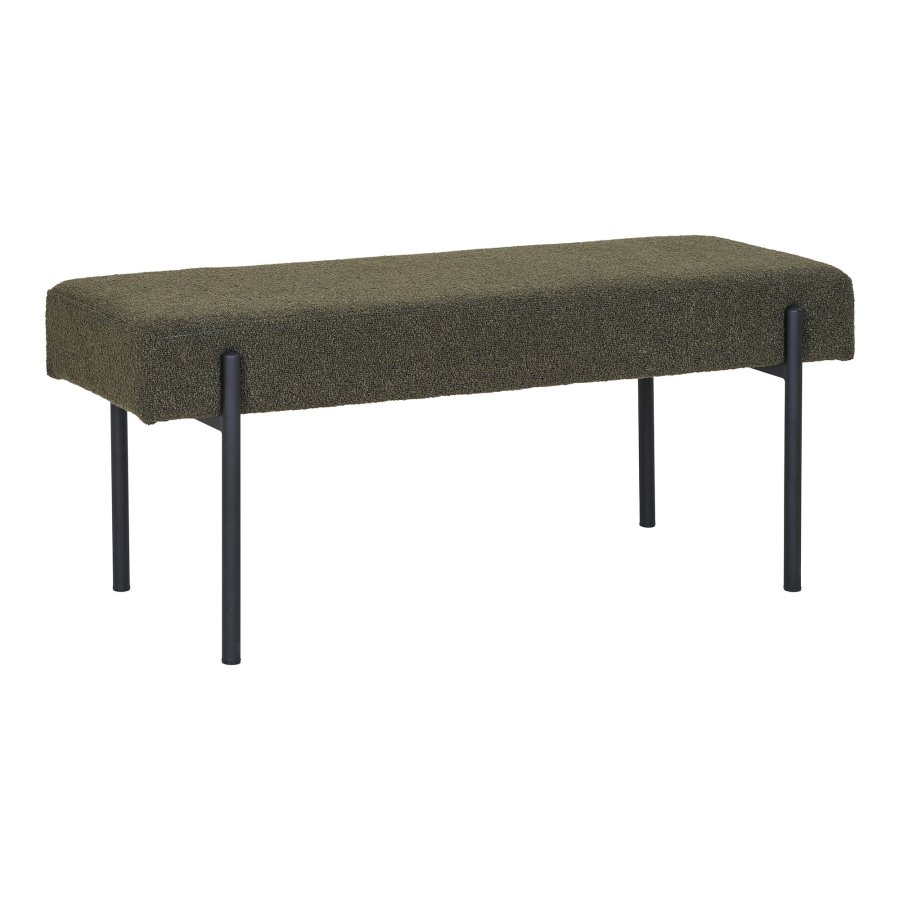 HOUSE NORDIC Swindon bnk, rektangulr - mrkegrn bouclé polyester stof og sort stl (100x36)