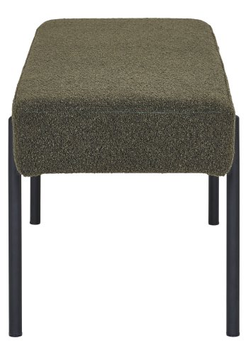 HOUSE NORDIC Swindon bnk, rektangulr - mrkegrn bouclé polyester stof og sort stl (100x36)