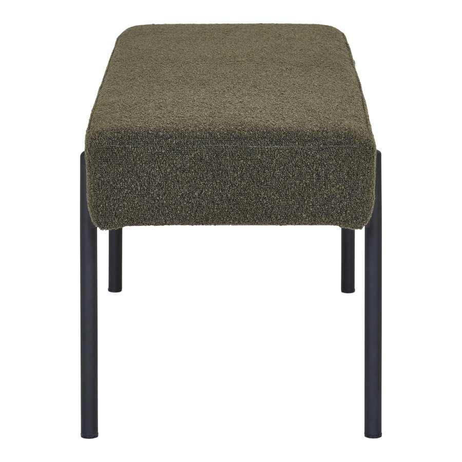 HOUSE NORDIC Swindon bnk, rektangulr - mrkegrn bouclé polyester stof og sort stl (100x36)