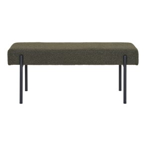 HOUSE NORDIC Swindon bnk, rektangulr - mrkegrn bouclé polyester stof og sort stl (100x36)