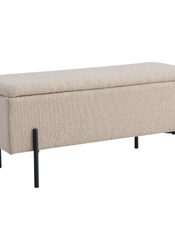 HOUSE NORDIC Watford bnk, m. opbevaring - beige bouclé polyester stof og sort metal (95x36,5)
