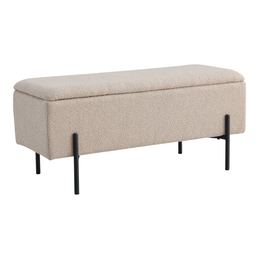 HOUSE NORDIC Watford bnk, m. opbevaring - beige bouclé polyester stof og sort metal (95x36,5)