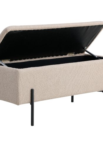 HOUSE NORDIC Watford bnk, m. opbevaring - beige bouclé polyester stof og sort metal (95x36,5)