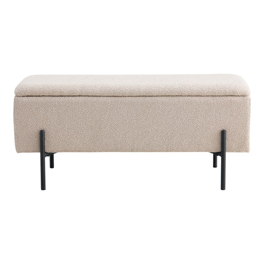 HOUSE NORDIC Watford bnk, m. opbevaring - beige bouclé polyester stof og sort metal (95x36,5)