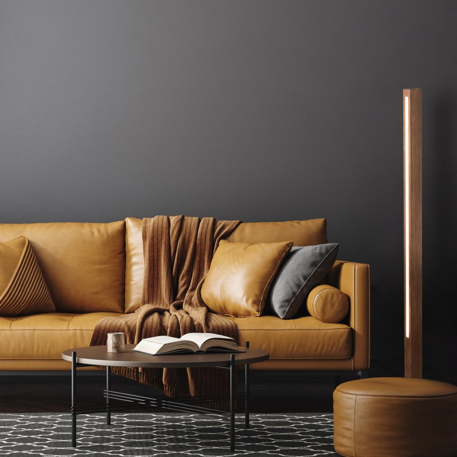 TK Teo LED gulvlampe - valnddefarvet tr og sort metal