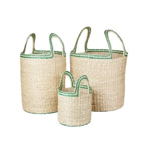 BROSTE COPENHAGEN Lykke kurv, m. hank - grn og natur sgrs (st med 3)