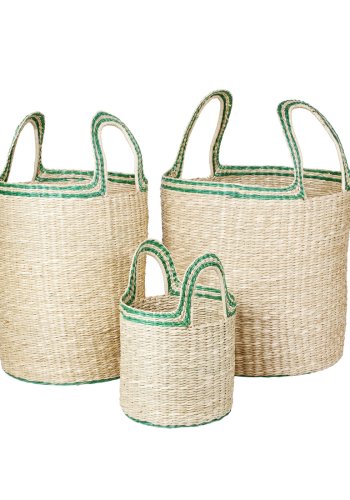 BROSTE COPENHAGEN Lykke kurv, m. hank - grn og natur sgrs (st med 3)