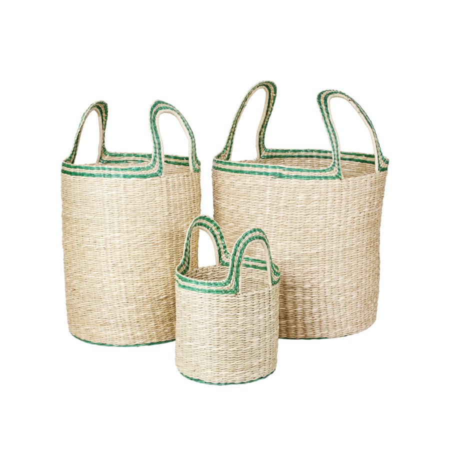 BROSTE COPENHAGEN Lykke kurv, m. hank - grn og natur sgrs (st med 3)