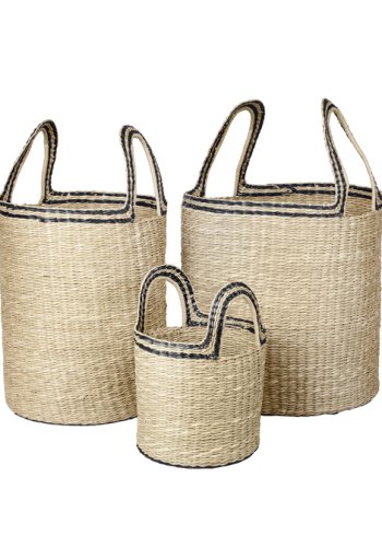 BROSTE COPENHAGEN Lykke kurv, m. hank - sort og natur sgrs (st med 3)