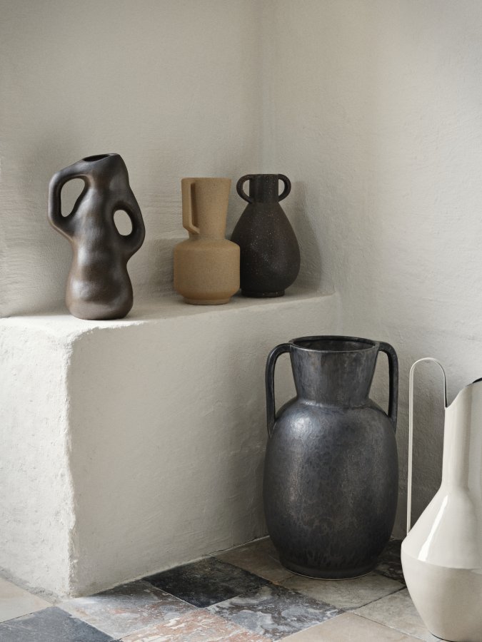 BROSTE COPENHAGEN Simi vase, rund - antik gr/sort keramik