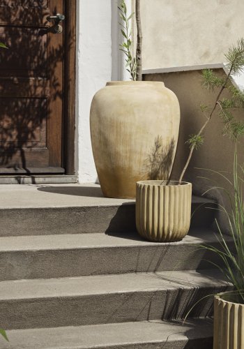 BROSTE COPENHAGEN Fiber udendrs krukke, rund - antik beige fibercement (st med 2)