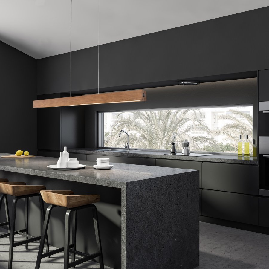 TK Teo LED loftlampe 1260 - valnddefarvet tr og sort metal