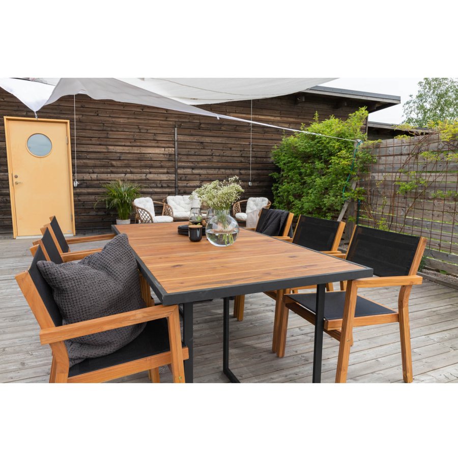 VENTURE DESIGN Khung havebord - brun akacietr og sort stl (200x100)