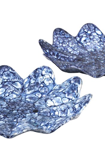 BROSTE COPENHAGEN Lilja Deco tallerken, rund - intense bl og hvid keramik