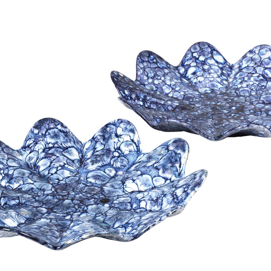 BROSTE COPENHAGEN Lilja Deco tallerken, rund - intense bl og hvid keramik