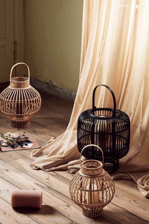 BROSTE COPENHAGEN Globus lanterne, rund - glas og natur bambus (36)