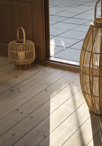 BROSTE COPENHAGEN Goran lanterne, rund - glas og natur bambus (27,5)