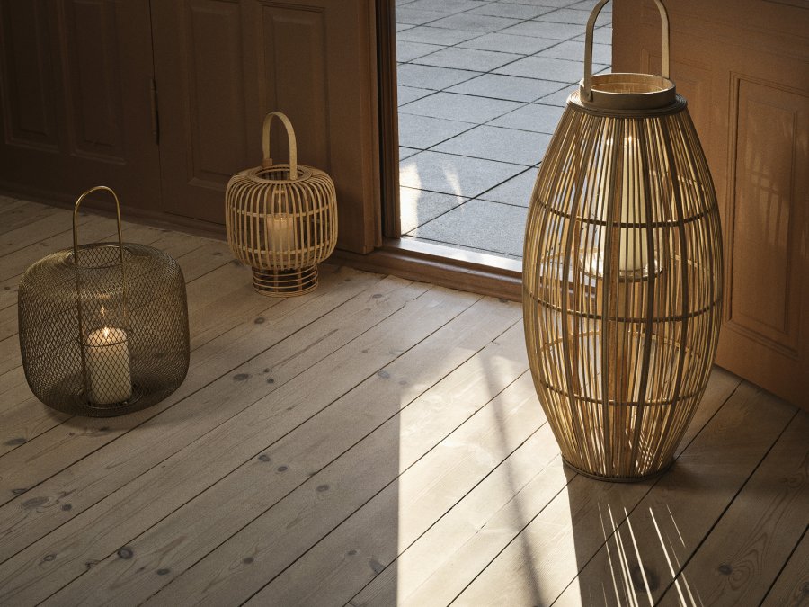 BROSTE COPENHAGEN Goran lanterne, rund - glas og natur bambus (27,5)
