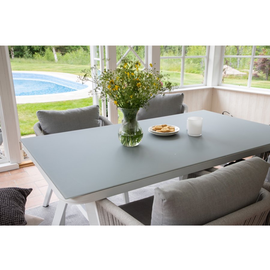 VENTURE DESIGN Virya havebord - gr glas og hvid aluminium (160x90)