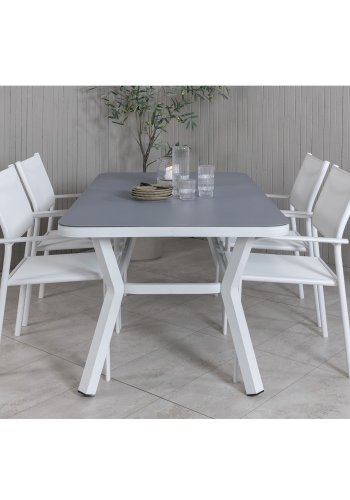 VENTURE DESIGN Virya havebord - gr glas og hvid aluminium (160x90)